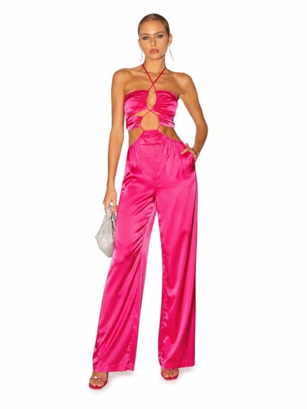 Peppermayo Causing Commotion Jumpsuit Pink Satin Cutout XS/2
